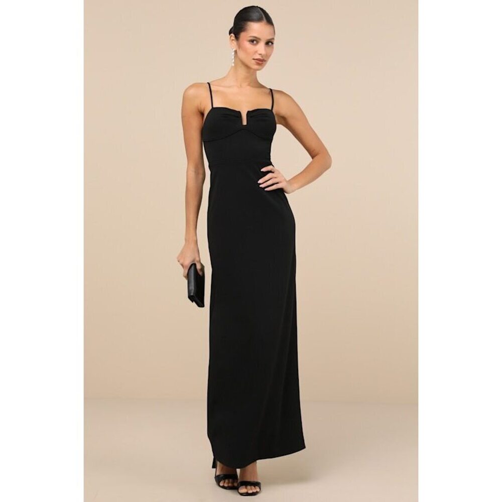Lulus Romantic Existence Black Column Maxi Dress - Size L